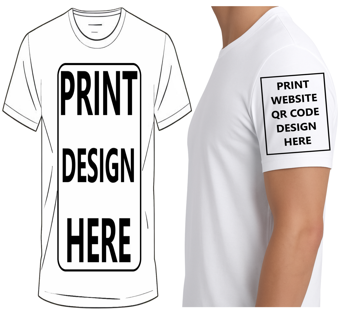 Custom T-Shirt – Upload Your Design (Full Chest & Side Sleeve Website QR Code Print)