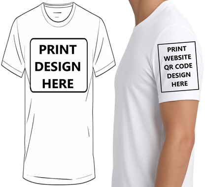 Custom T-Shirt – Upload Your Design (Upper Chest & Side Sleeve Website QR Code Print)